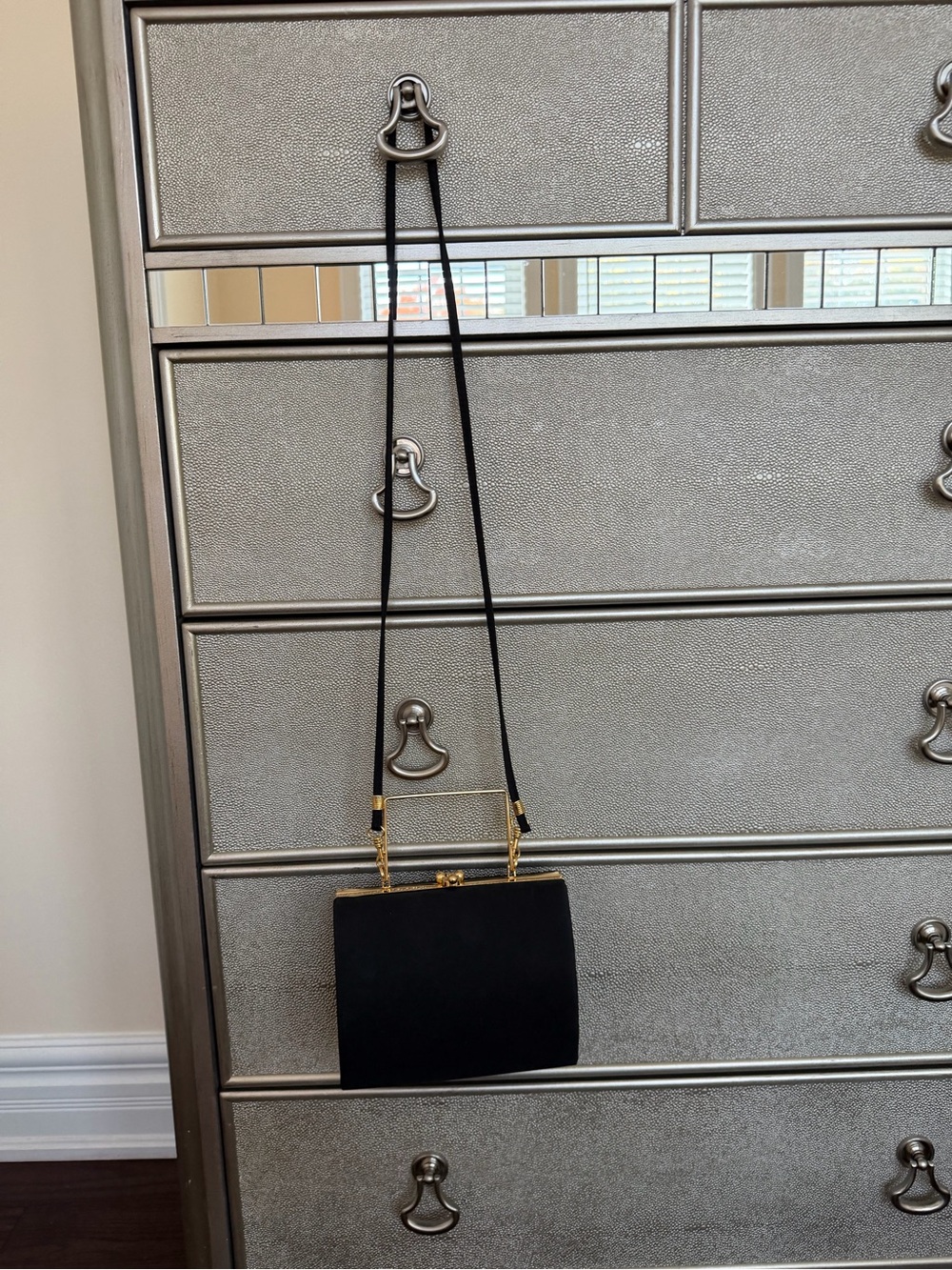 Black Crossbody Evening Bag with Gold Accents
